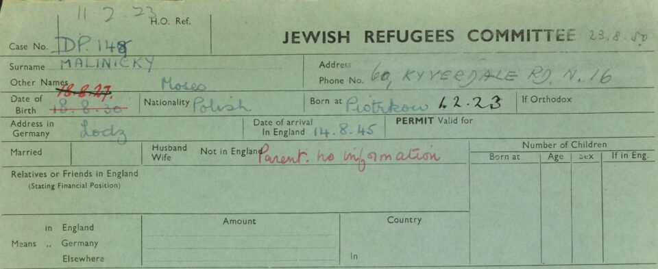 Refugee paperwork from the 1940s